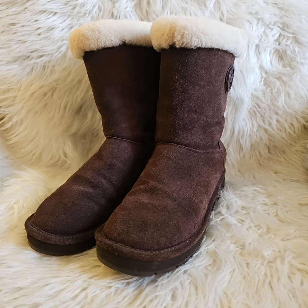 KORS Michael Kors Suede Shearling Brown Boots with Cream Fur Sz 8